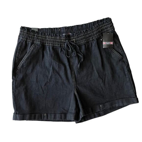 Helium London Shorts, Black Denim Shorts, Drawstring, Plus Size - Picture 1 of 6